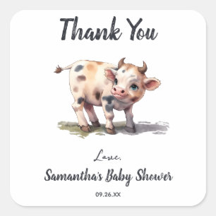 Holy Cow Cute Farm Animal Baby Shower Thank You Square Sticker