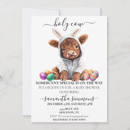 Holy Cow Easter Bunny Highland Calf Baby Shower  Invitation