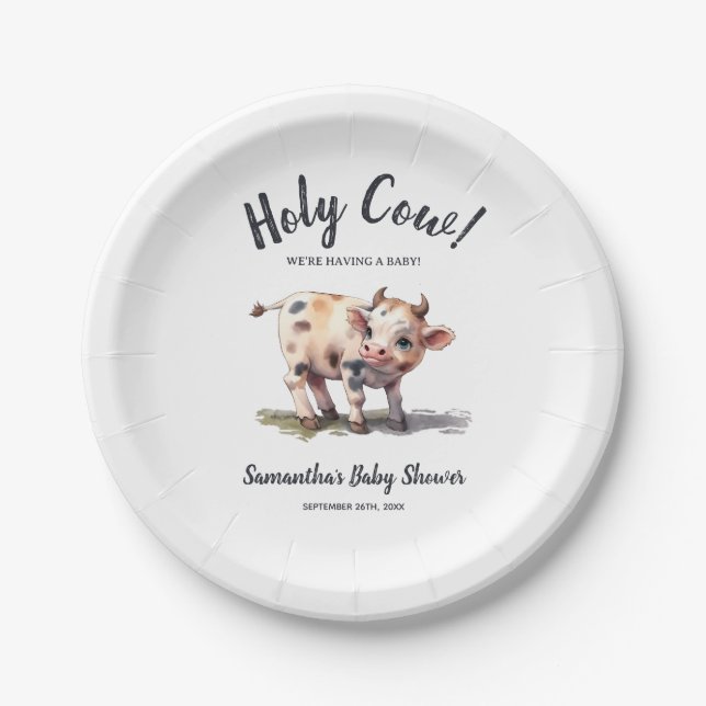 Holy Cow Farm Animal Baby Shower Gender Neutral Paper Plates (Front)