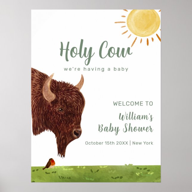 Holy Cow Farm Animal Baby Shower Welcome Poster (Front)
