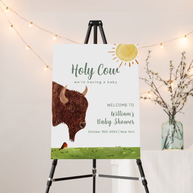 Holy Cow Farm Animal Baby Shower Welcome Sign (In Situ (Stand))