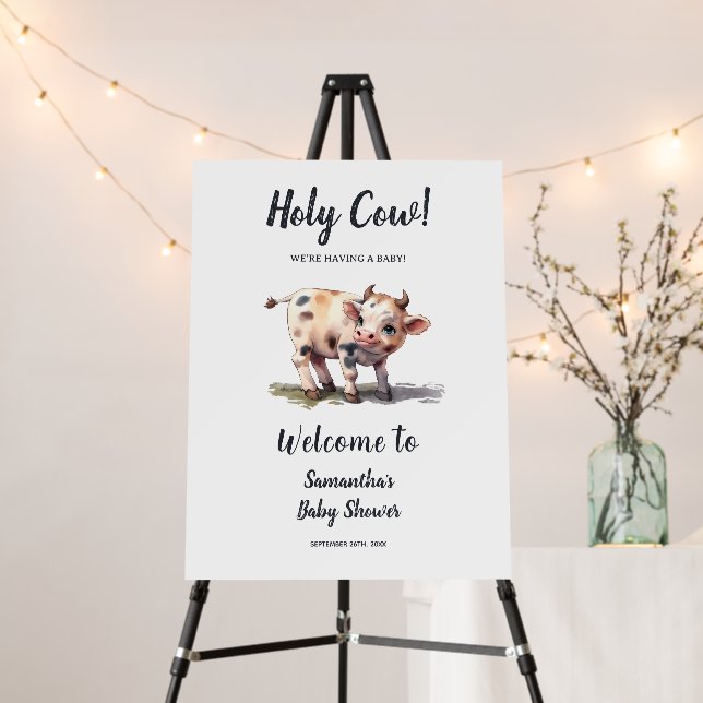 Holy Cow Farm Animal Baby Shower Welcome Sign (In Situ (Stand))