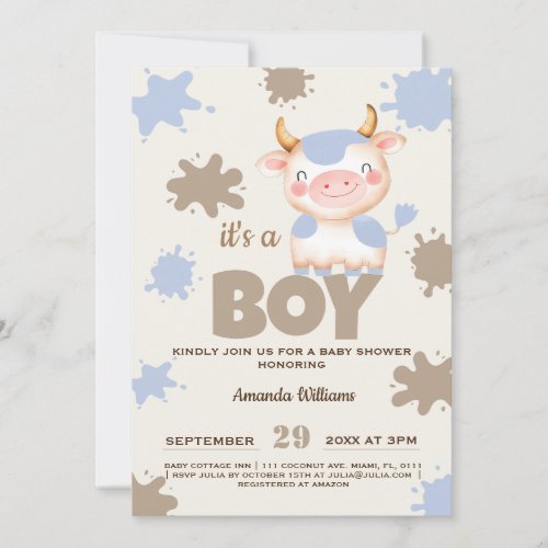 Holy cow farm animal boy baby shower invitation