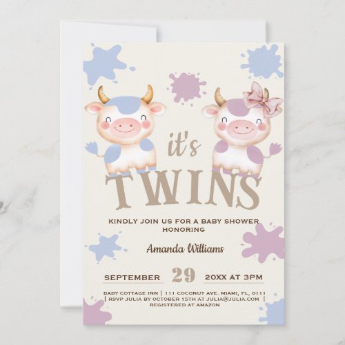 Holy cow farm animal boy girl twins baby shower invitation