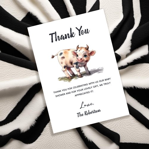 Holy Cow Farm Animal Cute Baby Cow Baby Shower  Thank You Card
