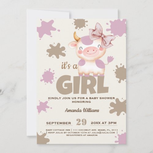 Holy cow farm animal Girl baby shower Invitation