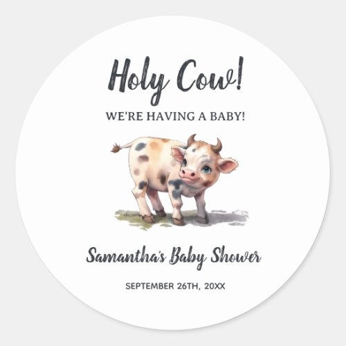 Holy Cow Farm Animal Theme Baby Shower Favor Classic Round Sticker