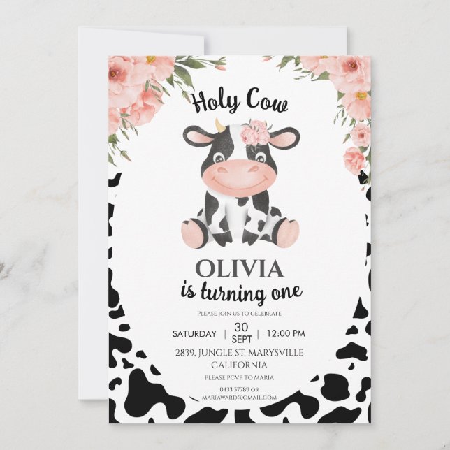 Holy cow Farm animals Barnyard 1st 2nd Birthday Invitation (Front)