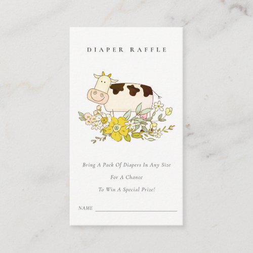 Holy Cow Farm Floral Diaper Raffle Baby Shower Enclosure Card