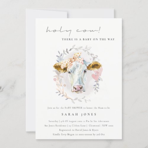 Holy Cow Farm Floral Wreath Baby Shower Invite