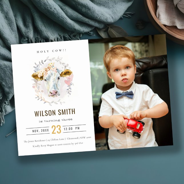 Holy Cow Farm Kids Photo Any Age Birthday Invite (Creator Uploaded)