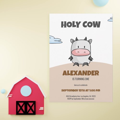 Holy Cow First Birthday Cartoon Party Invitation
