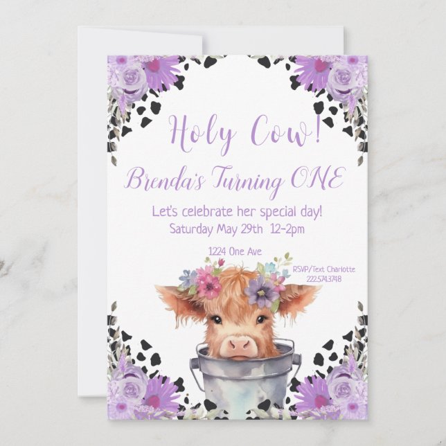 Holy Cow First Birthday   Invitation (Front)