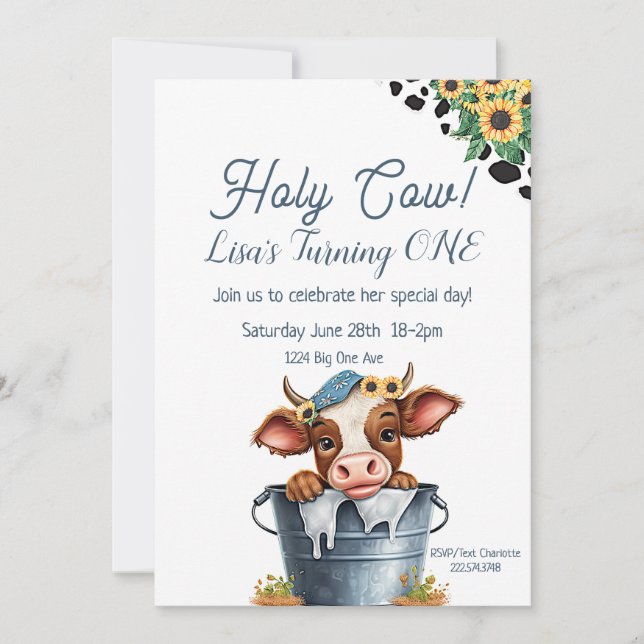 Holy Cow First Birthday   Invitation (Front)
