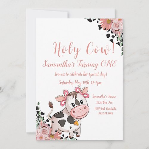 Holy Cow First Birthday   Invitation