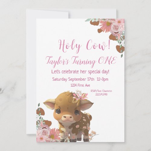 Holy Cow First Birthday   Invitation