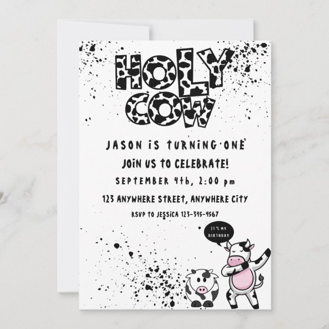 Holy Cow First Birthday Invitation (Front)