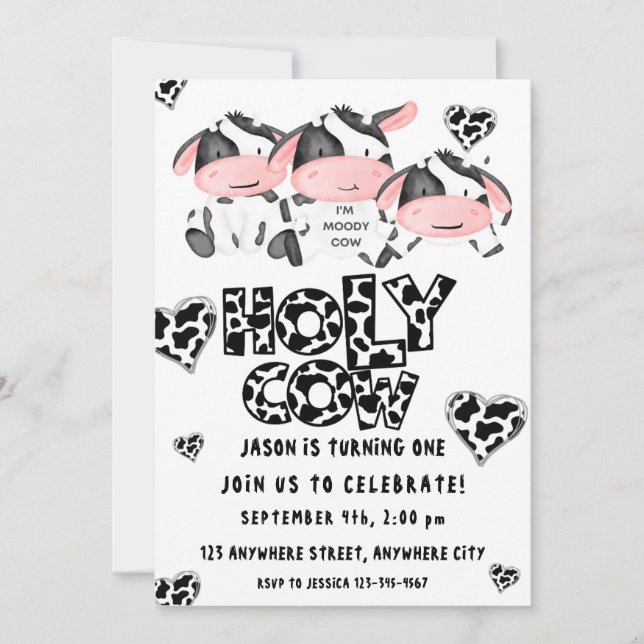 Holy Cow First Birthday Invitation (Front)