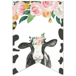 Holy Cow first birthday pink floral cow print Bunting Flags