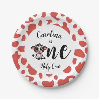 Holy Cow First Birthday pink Paper Plates