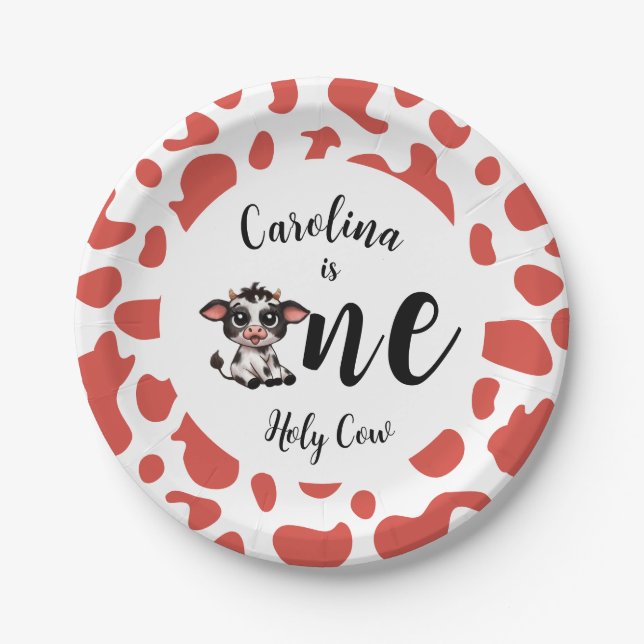 Holy Cow First Birthday pink Paper Plates (Front)