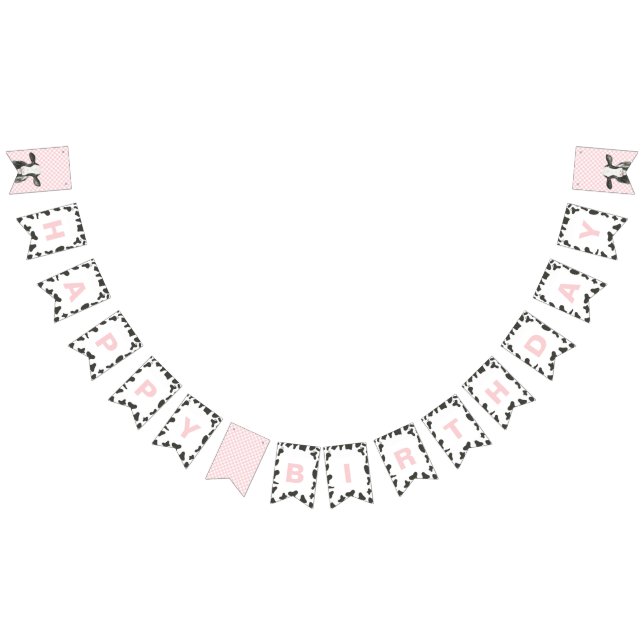 Holy Cow first birthday Pink Plaid Cow Print Bunting Flags (All)