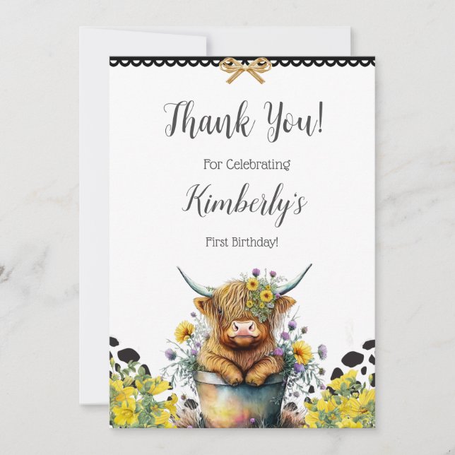 Holy Cow First Birthday , Thank You Card (Front)