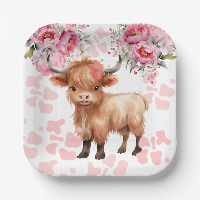 Holy Cow Floral Baby Shower Paper Plates (Front)