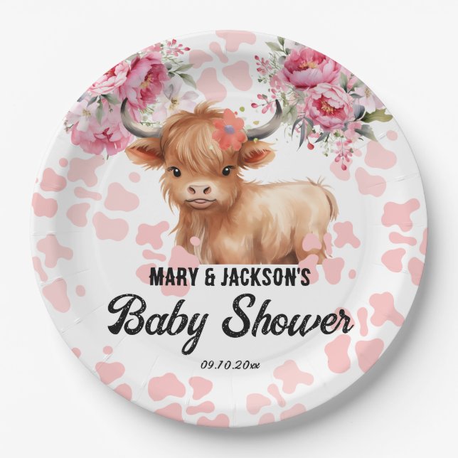 Holy Cow Floral Baby Shower Paper Plates (Front)