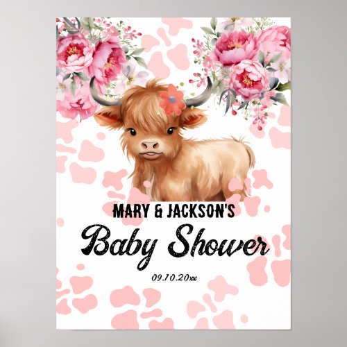 Holy Cow Floral Baby Shower Poster