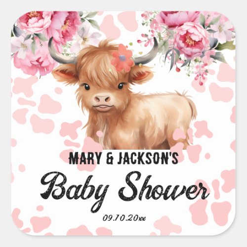 Holy Cow Floral Baby Shower Square Sticker