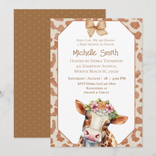  Holy Cow Floral Brown Baby Shower   Invitation (Front/Back)