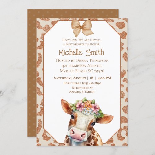  Holy Cow Floral Brown Baby Shower   Invitation
