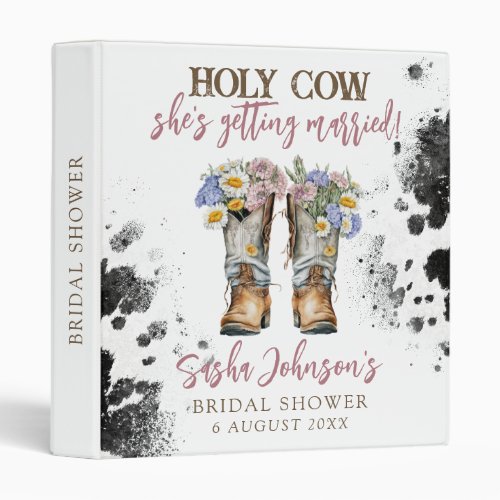 Holy Cow Floral Cowboy Boots Bridal Shower 3 Ring Binder