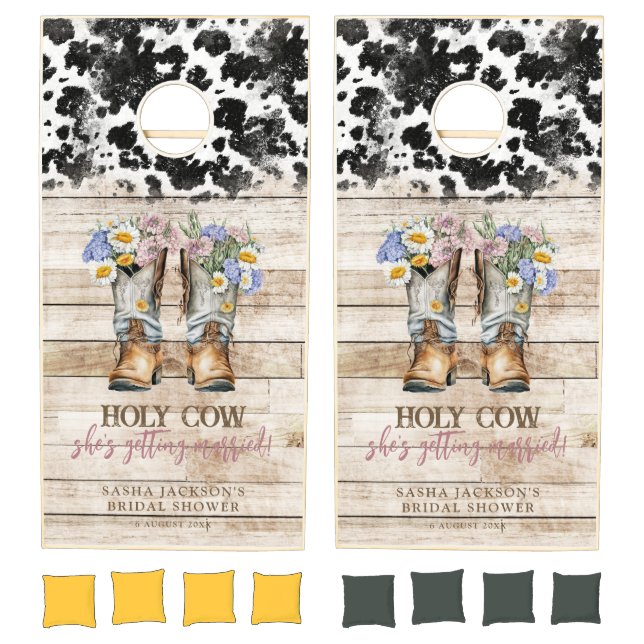Holy Cow Floral Cowboy Boots Bridal Shower Cornhole Set (Set)