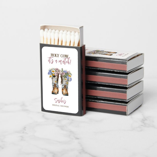 Holy Cow Floral Cowboy Boots Bridal Shower Matchboxes (Stacked)