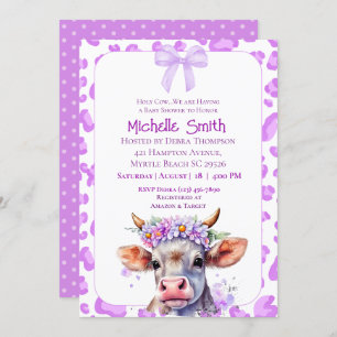 Holy Cow Floral Purple Baby Shower Invitation
