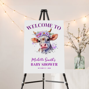  Holy Cow Floral Purple Welcome  Baby Shower   Foam Board