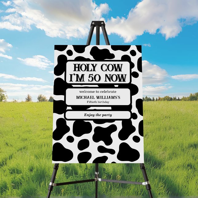 Holy Cow Funny Black White 50th Birthday Foam Board (Creator Uploaded)