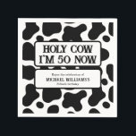 Holy Cow Funny Black White 50th Birthday Napkins<br><div class="desc">Yeehaw! Invite guests to a milestone celebration with this whimsical cow-print birthday napkin. The design features a black and white cowhide pattern with “Holy Cow, I’m 50 Now” in a bold western-style font at the top. Party details are displayed in separate editable text boxes for easy personalization. Making it perfect...</div>