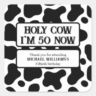Holy Cow Funny Black White 50th Birthday Square Sticker