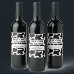Holy Cow Funny Black White 50th Birthday Wine Label<br><div class="desc">Yeehaw! Invite guests to a milestone celebration with this whimsical cow-print birthday wine label. The design features a black and white cowhide pattern with “Holy Cow, I’m 50 Now” in a bold western-style font at the top. Party details are displayed in separate editable text boxes for easy personalization. Making it...</div>