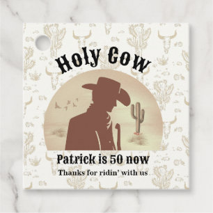 Holy Cow Funny Vintage Cowboy 50th Birthday Favor Tags