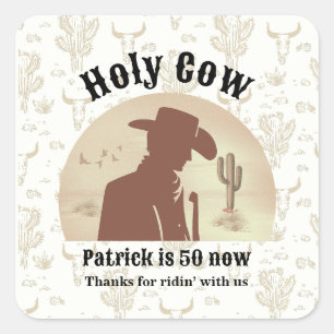 Holy Cow Funny Vintage Cowboy 50th Birthday Square Sticker
