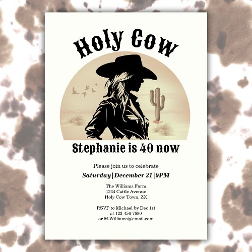 Holy Cow Funny Vintage Cowgirl 40th Birthday