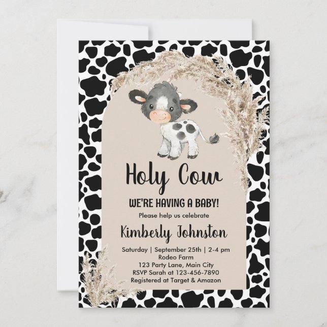 Holy Cow gender neutral boho baby shower farm Invitation (Front)