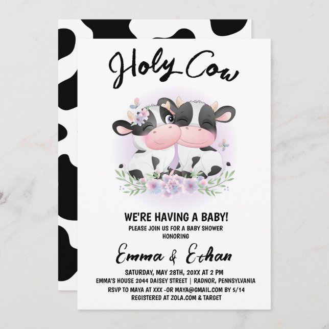 Holy Cow Gender Reveal Baby Shower Invitation (Front/Back)