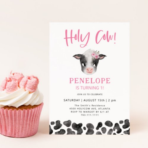 Holy Cow Girl 1st Birthday Invitation