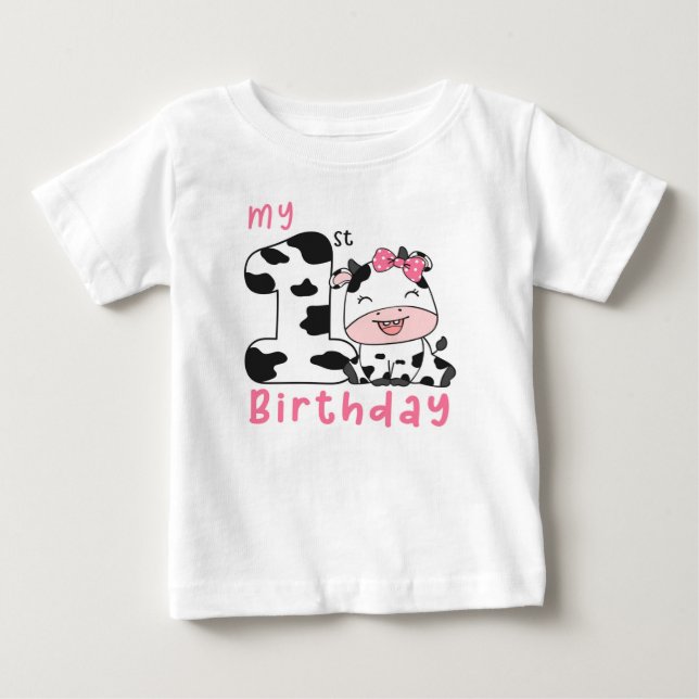 Holy Cow Girl 1st Birthday Party  Baby T-Shirt (Front)