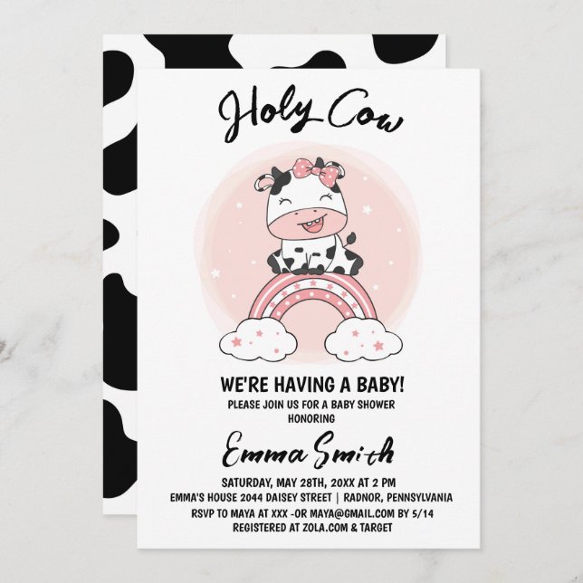 Holy Cow Girl Baby Shower Invitation (Front/Back)